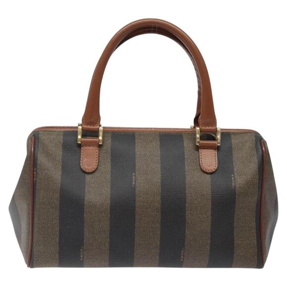 FENDI Pecan Canvas Hand Bag Brown Black Gold - Picture 3 of 12